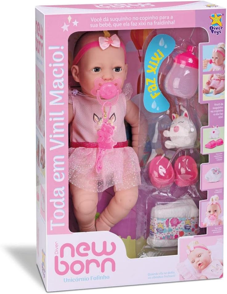 BONECA DIVER NEW BORN - UNICORNIO FOFINHO