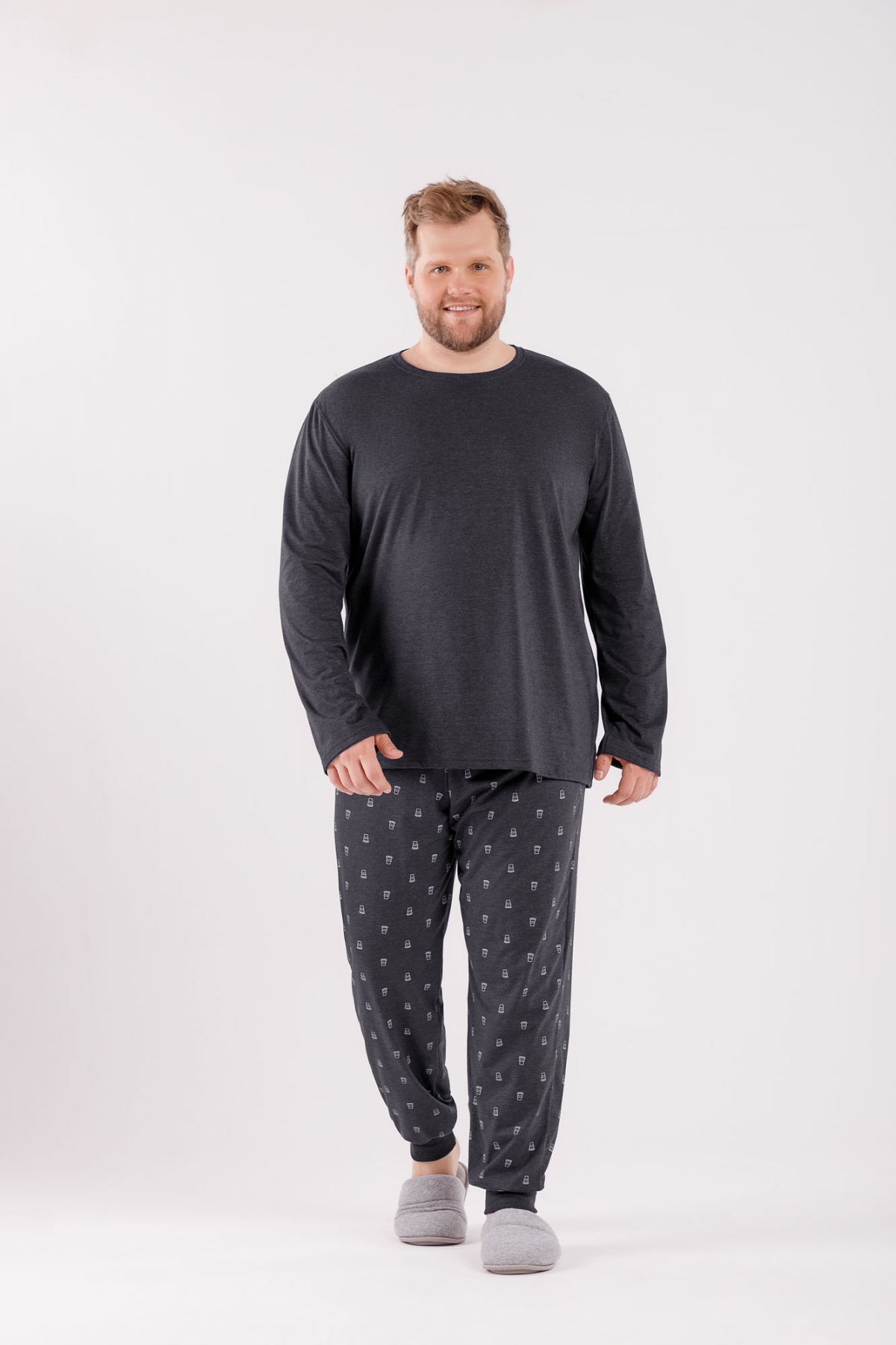 PIJAMA MASCULINO LONGO COFFEE MESCLA PLUS SIZE - COR COM AMOR