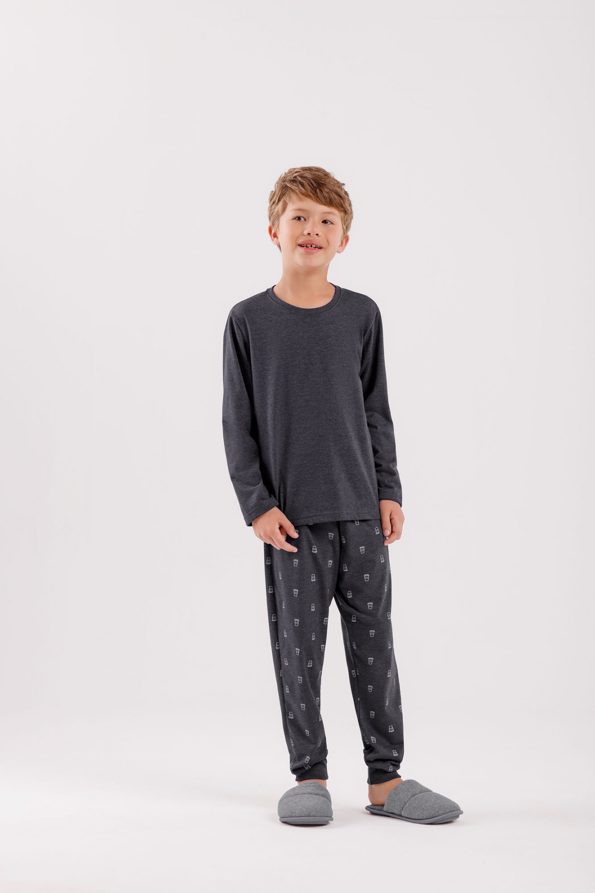 PIJAMA MASCULINO INFANTIL LONGO COFFEE MESCLA - COR COM AMOR