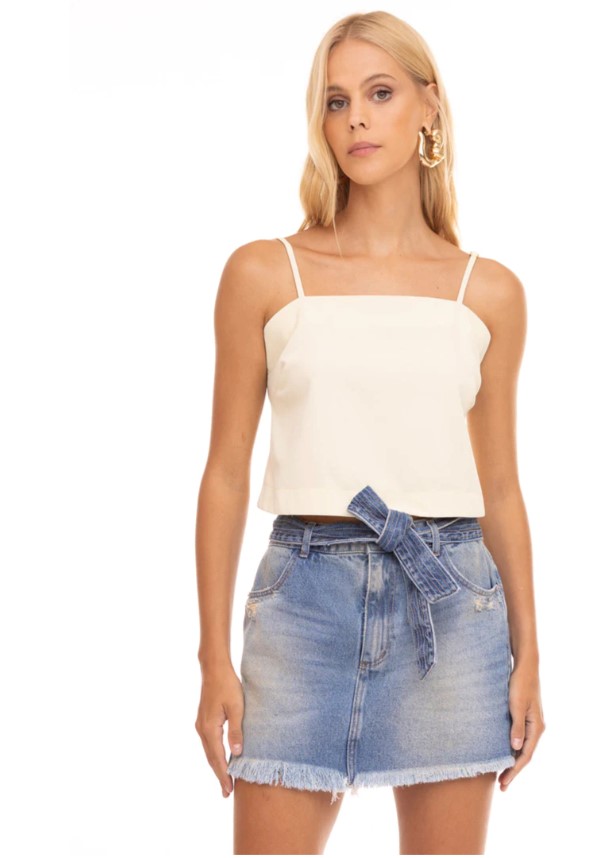 Short Saia Com Cinto Pespontado Cós Alto CityBlue