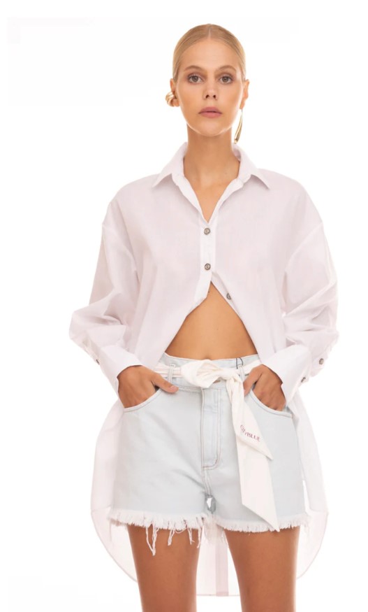 Short Mom Com Cinto Faixa Cós Super Alto CityBlue