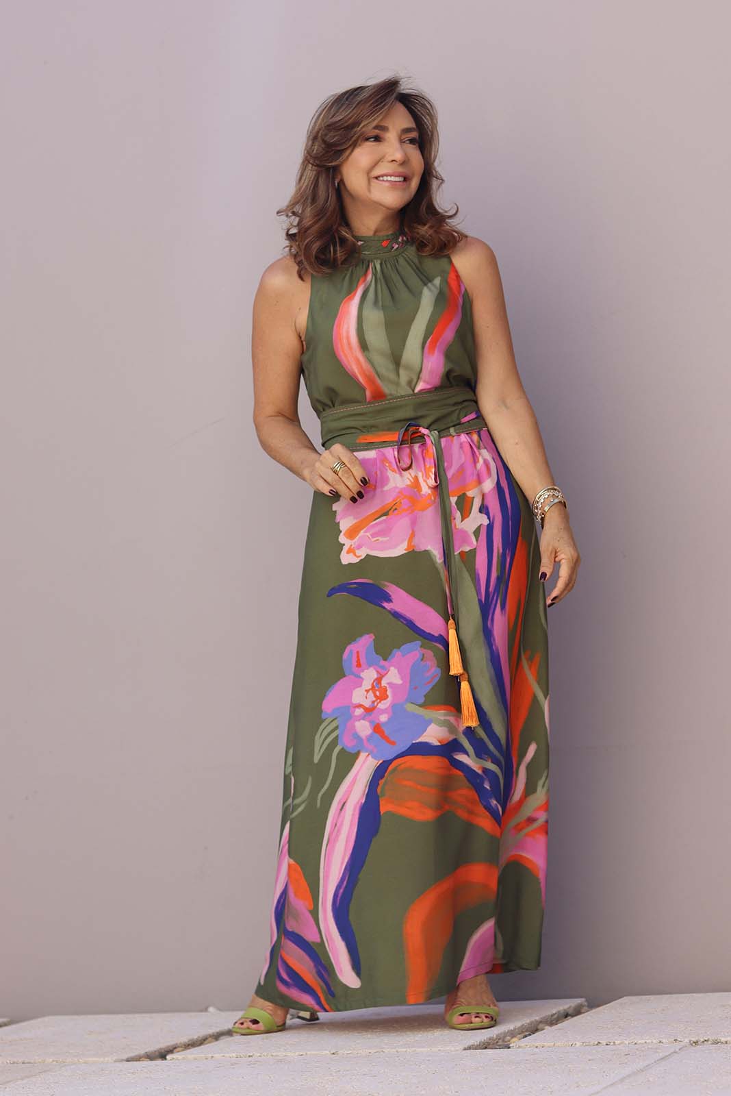 Vestido Longo Verde Estampado 