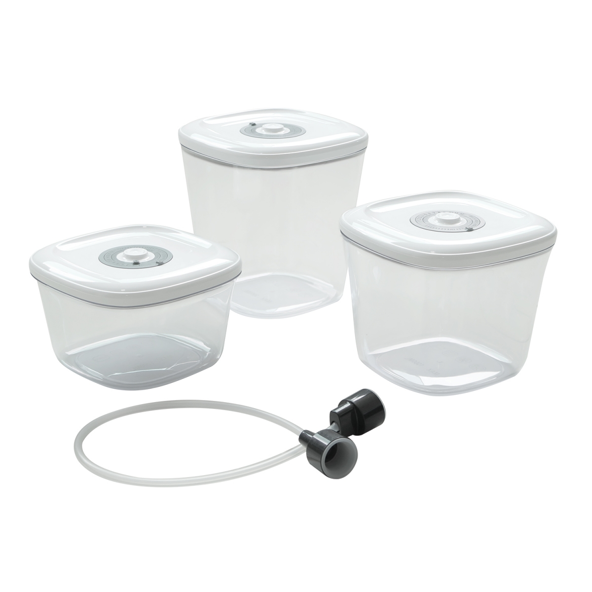 Kit com 3 Potes Herméticos Para Vácuo + Mangueira de Sucção
