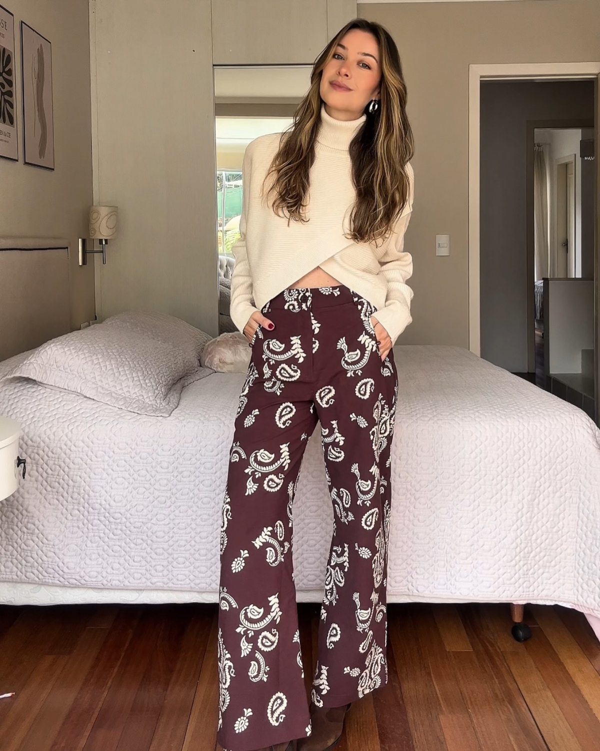 CALÇA VINHO ESTAMPADA