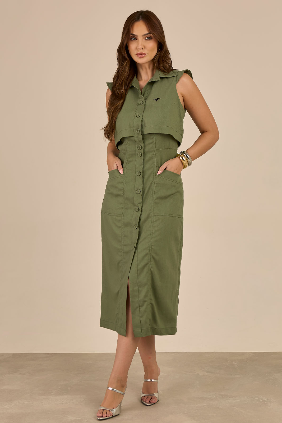 Vestido Midi Verde Militar