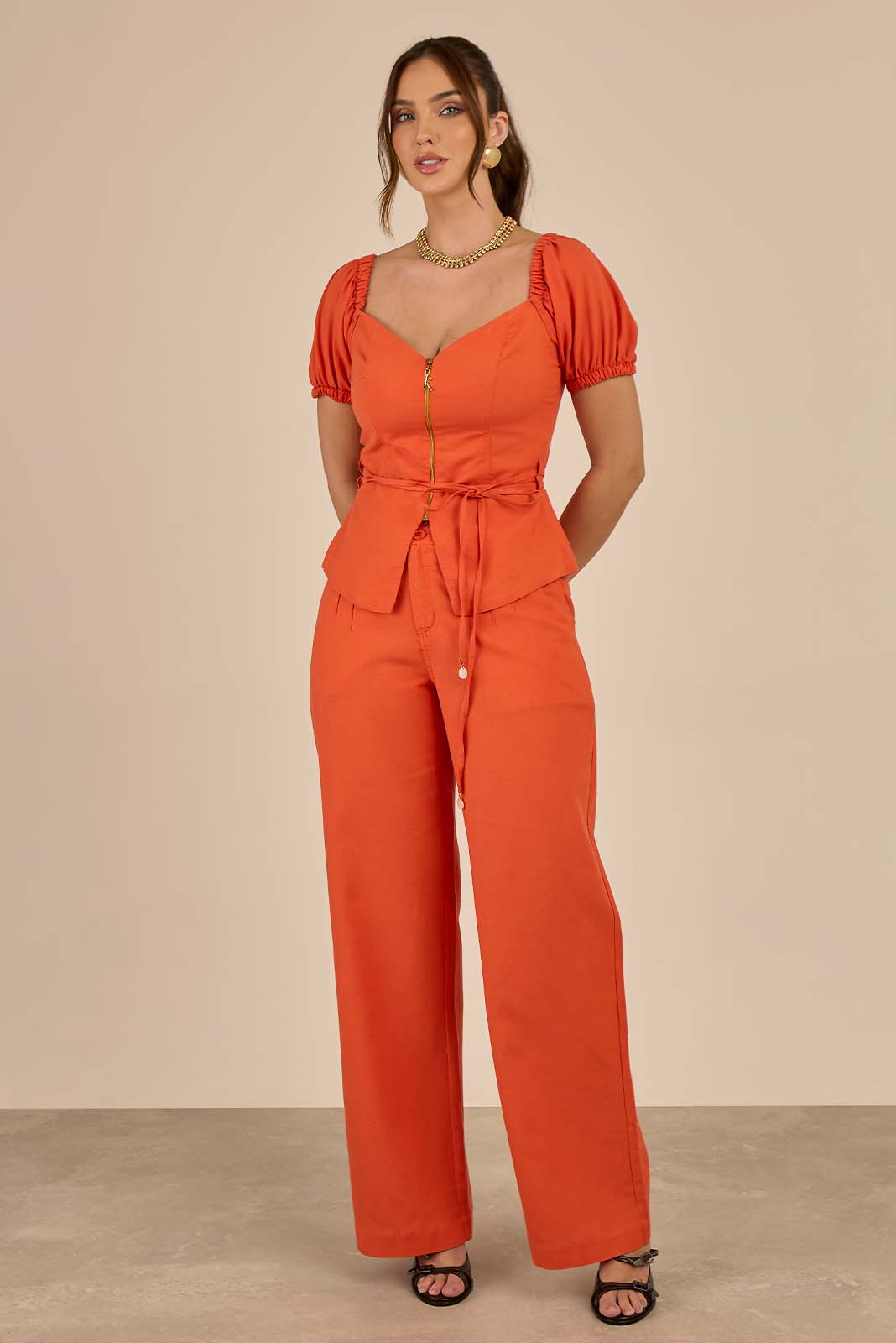 Conjunto de Calça e Blusa Laranja 