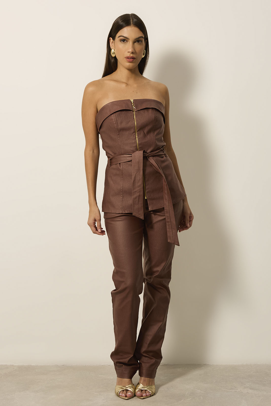 Conjunto de Calça e Blusa Tomara que Caia Marrom 