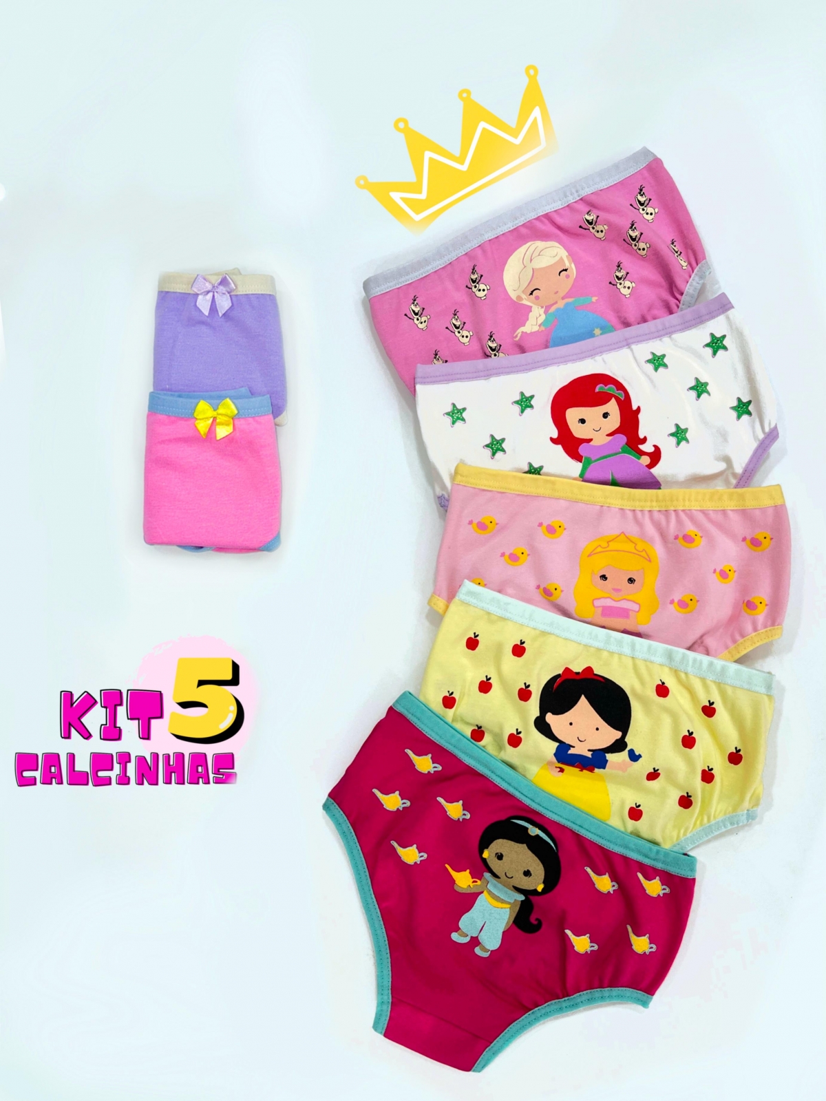 Kit com 5 - Calcinhas Princesas