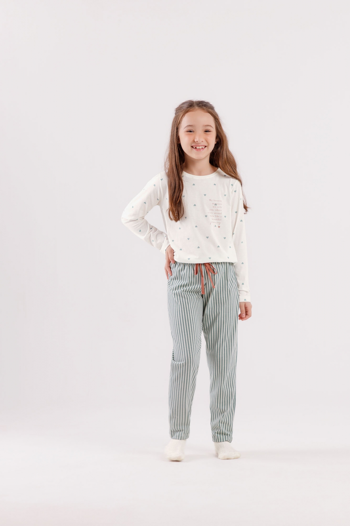PIJAMA FEMININO JUVENIL LONGO LISTRAS - COR COM AMOR