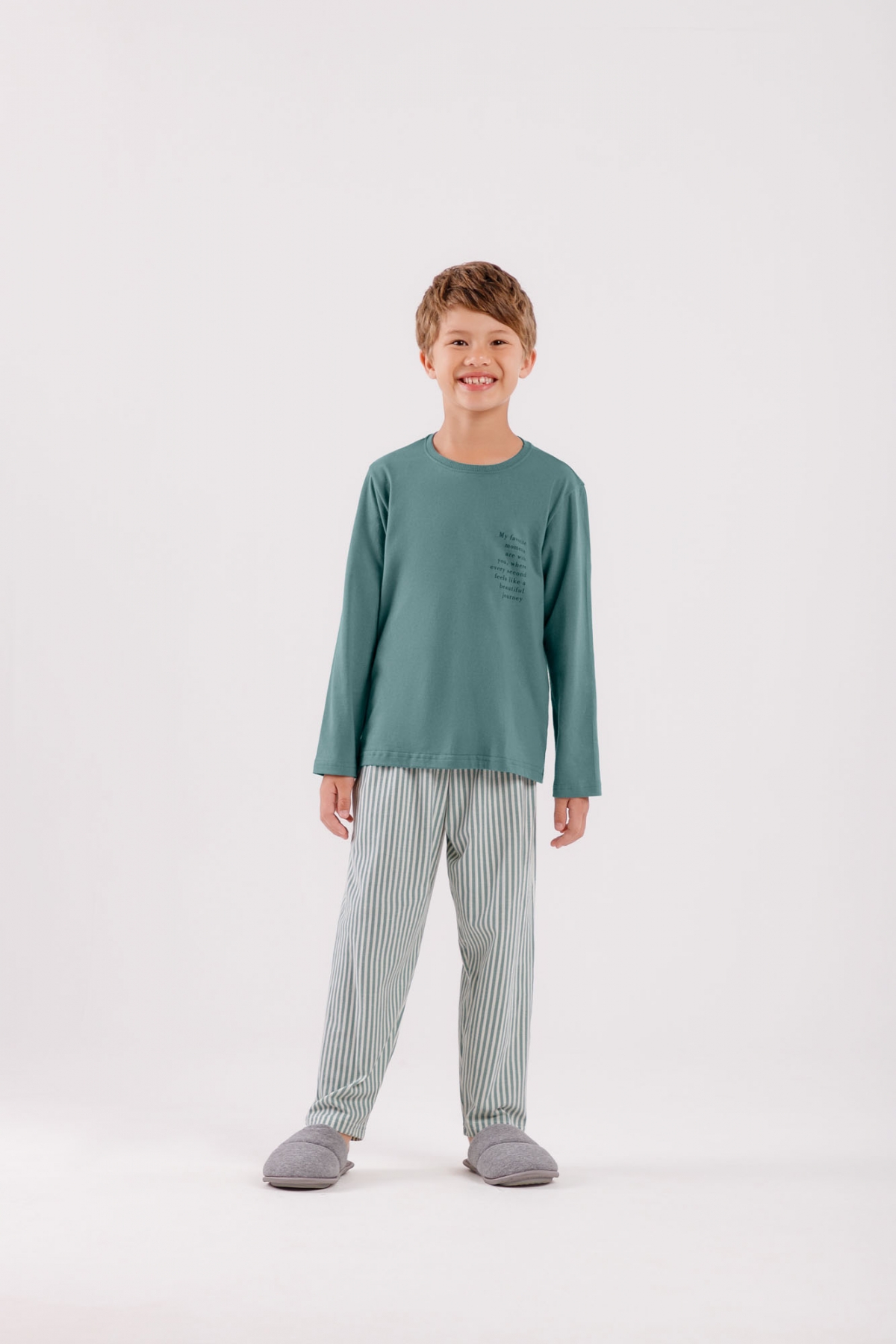 PIJAMA MASCULINO JUVENIL LONGO LISTRAS - COR COM AMOR