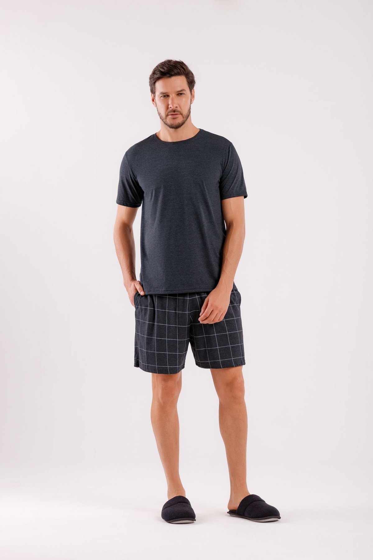 PIJAMA MASCULINO CURTO XADREZ PRETO - COR COM AMOR
