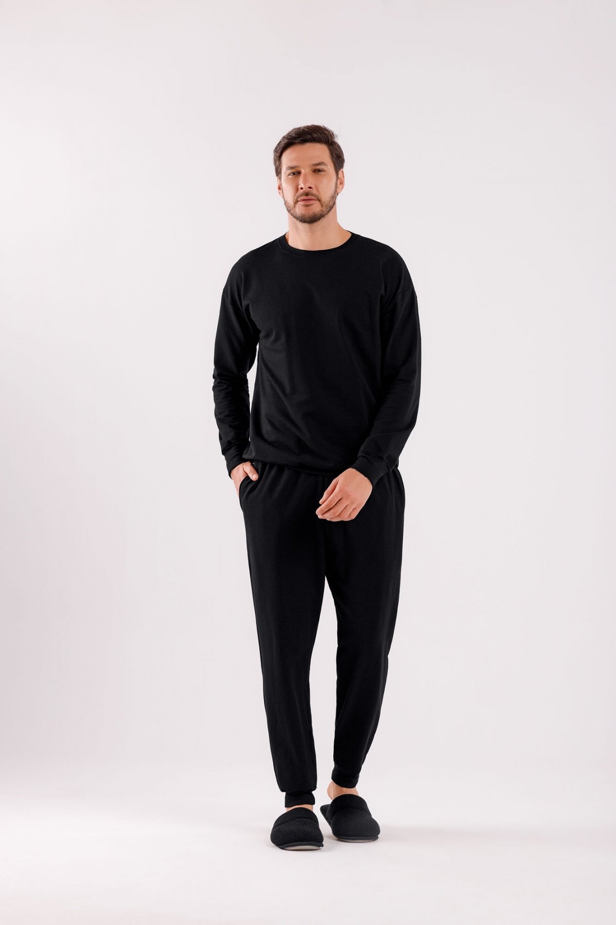 PIJAMA MASCULINO LONGO MOLETINHO PRETO - COR COM AMOR