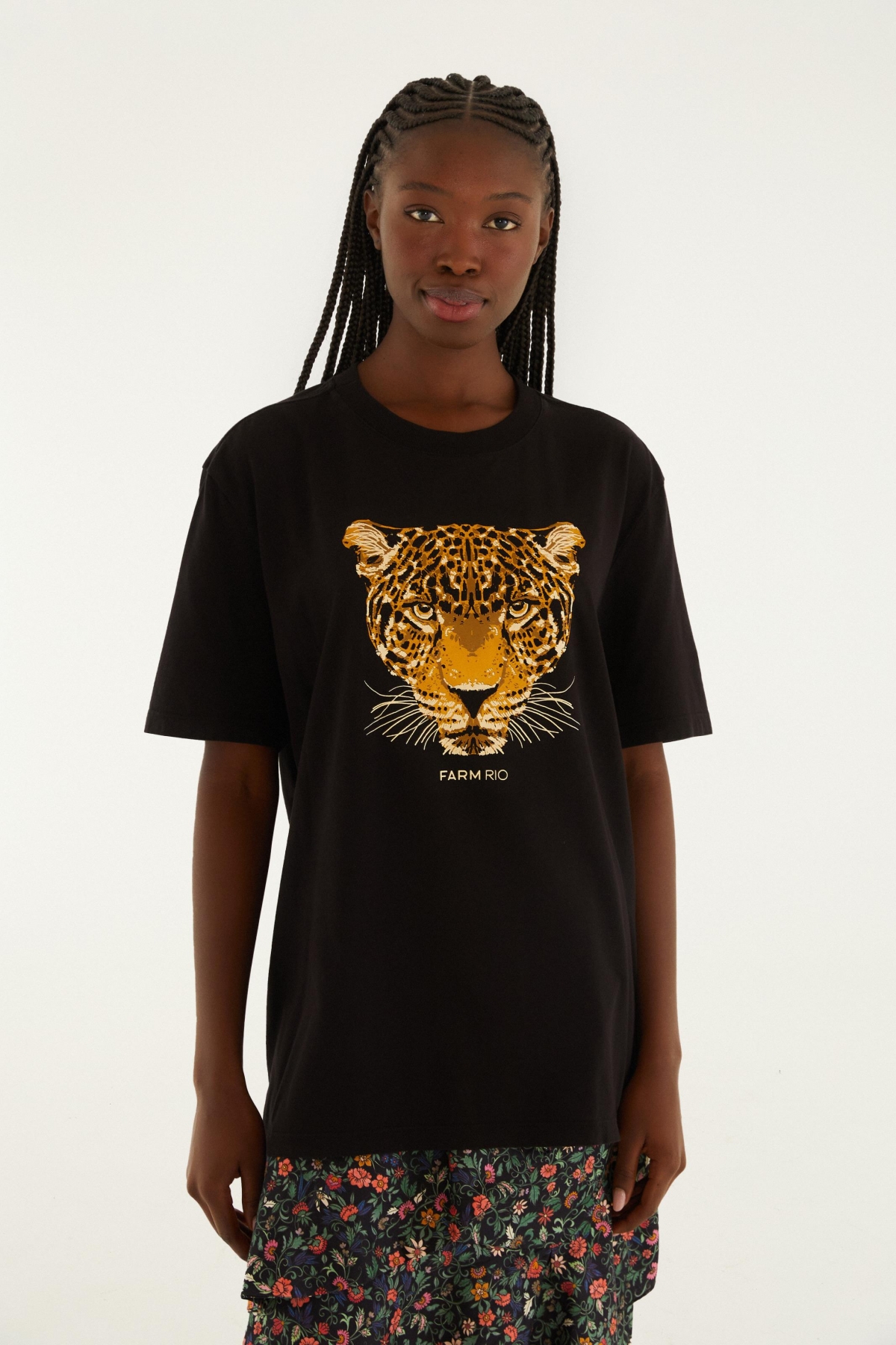 TSHIRT MEDIA ONCA ESMERALDA PRETA
