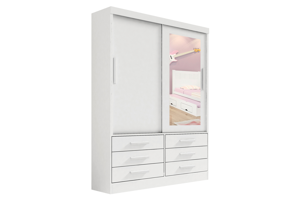 Guarda Roupa Casal Meridian com Espelho 2 Portas 6 Gavetas com pés - D Doro