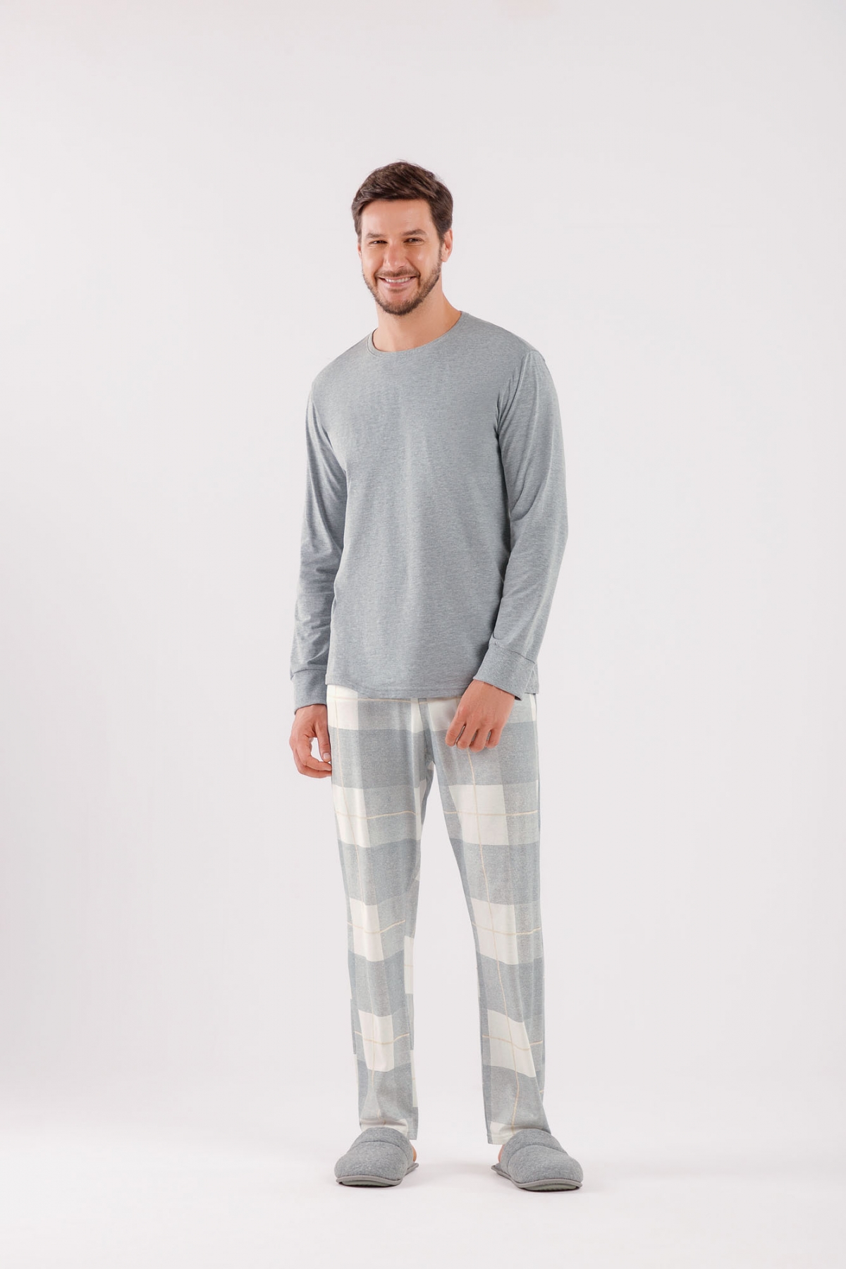 PIJAMA MASCULINO LONGO XADREX MESCLA - COR COM AMOR