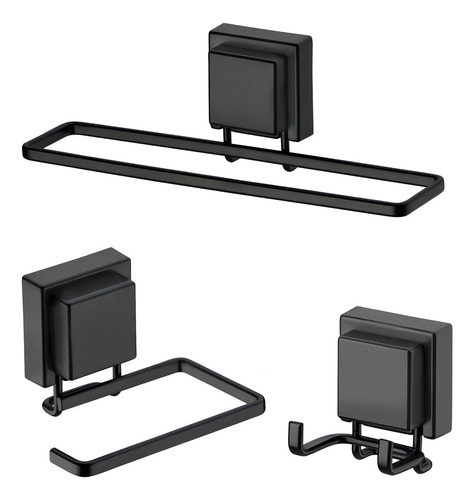 Kit Lavabo Banheiro Preto Fosco Ventosa 03 Peças Future
