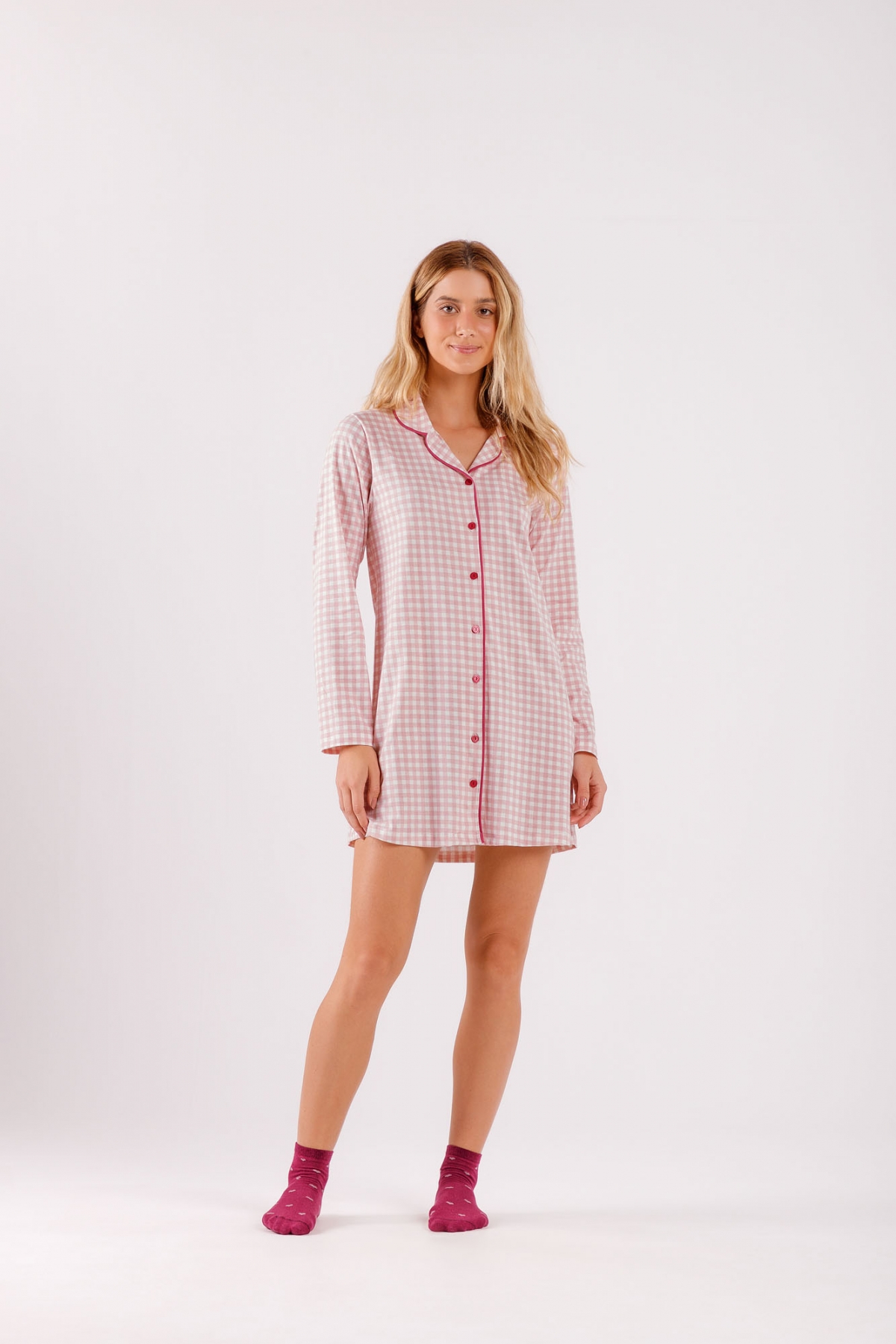 CAMISOLA MANGA LONGA COM BOTÕES XADREZ - COR COM AMOR