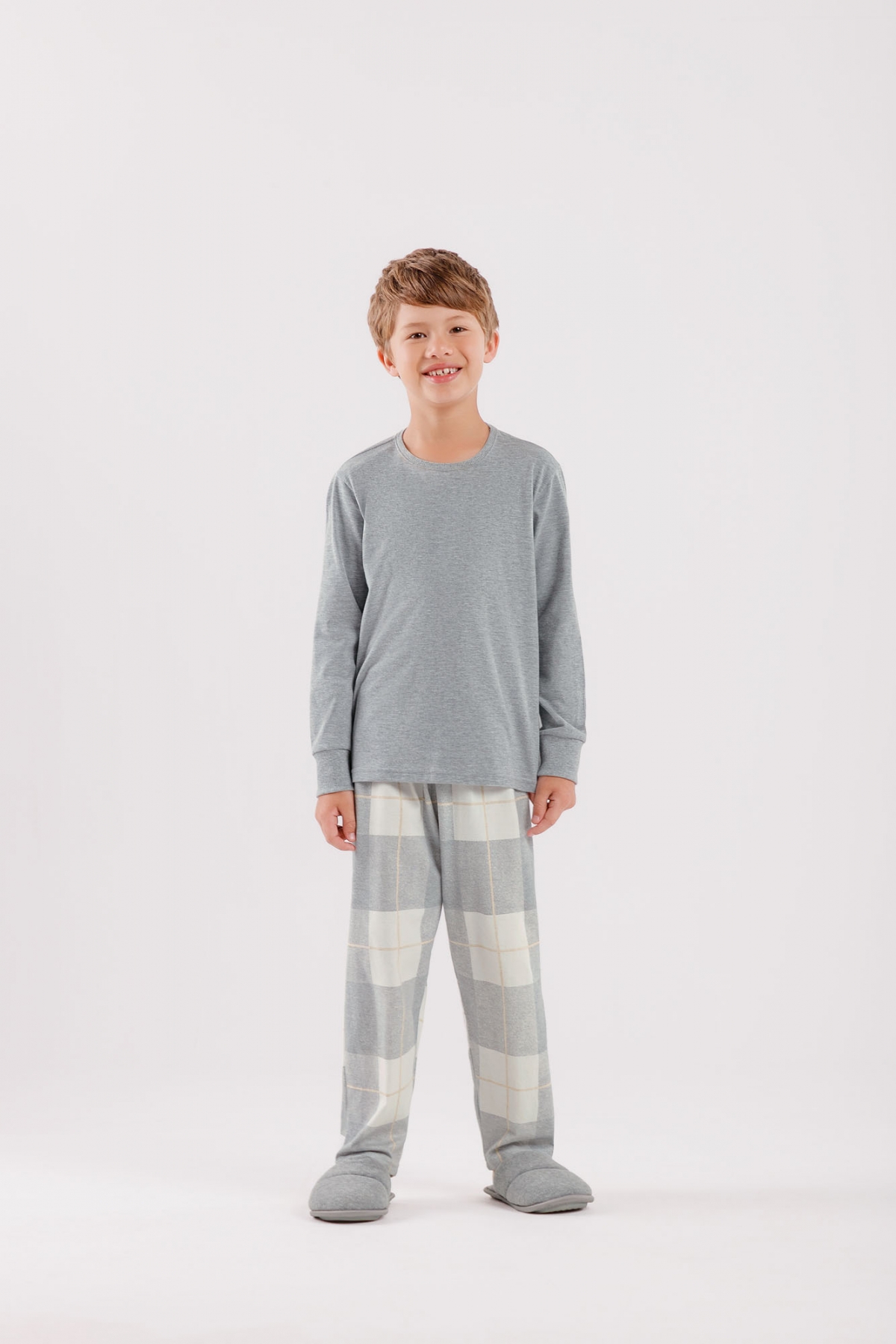 PIJAMA MASCULINO JUVENIL LONGO XADREZ MESCLA - COR COM AMOR