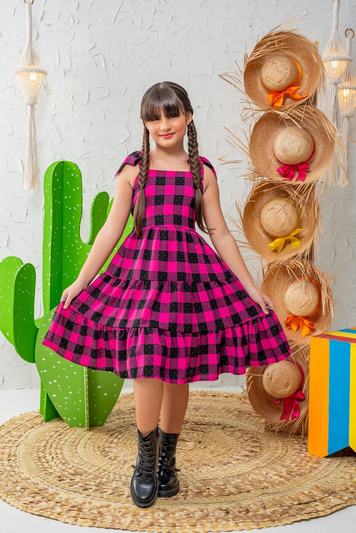 Vestido Xadrez Pink com brilho
