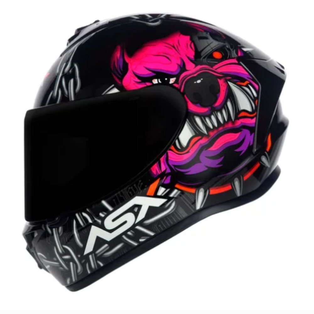 Capacete Asx | Draken Bull Cyber | Brilho Preto | Rosa 