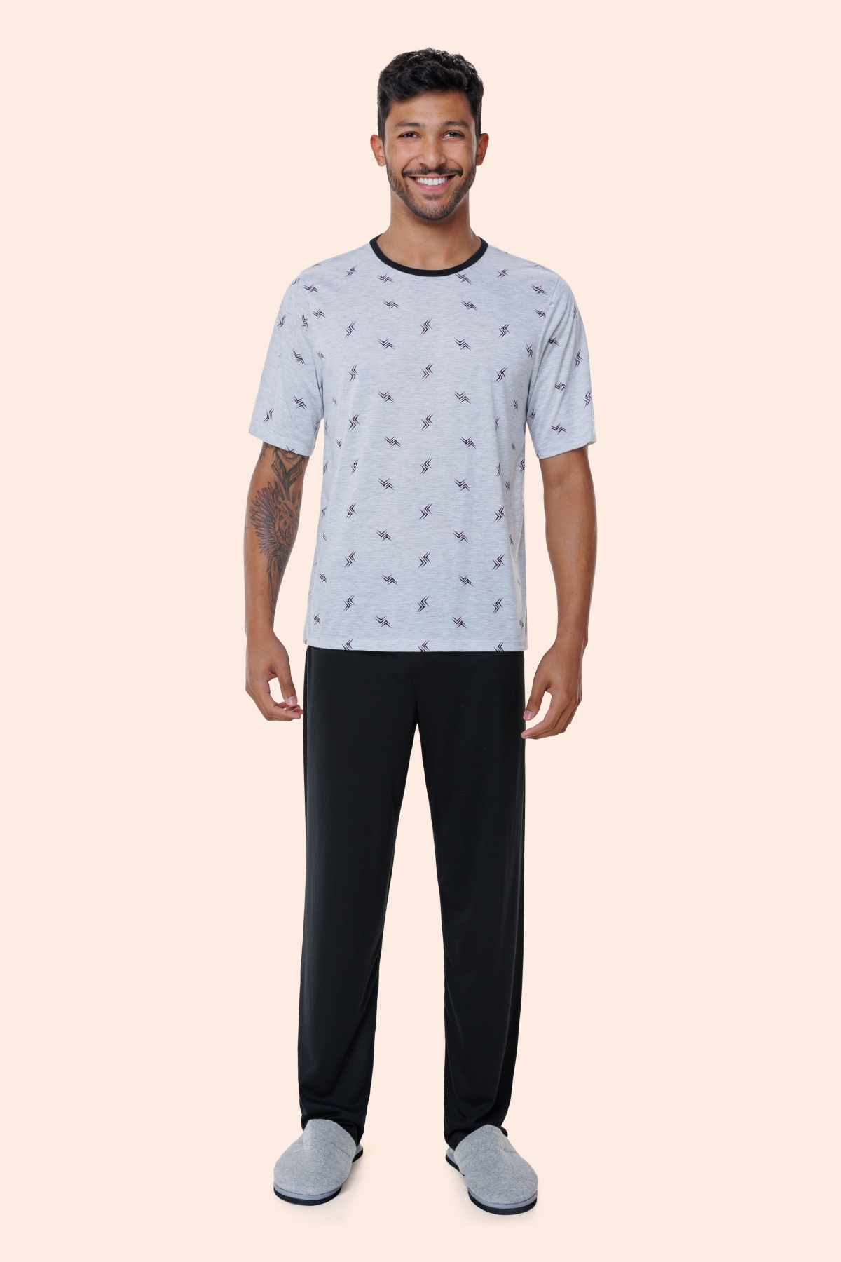 PIJAMA MASCULINO MANGA CURTA COM CALÇA MESCLA - BOCEJINHO