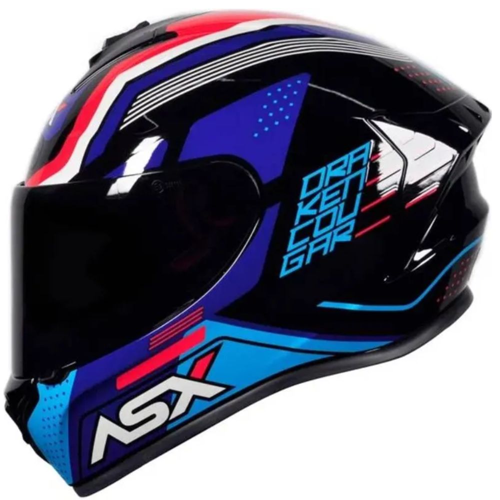 Capacete Asx | Draken Cougar | Brilho Preto | Azul | Vermelho