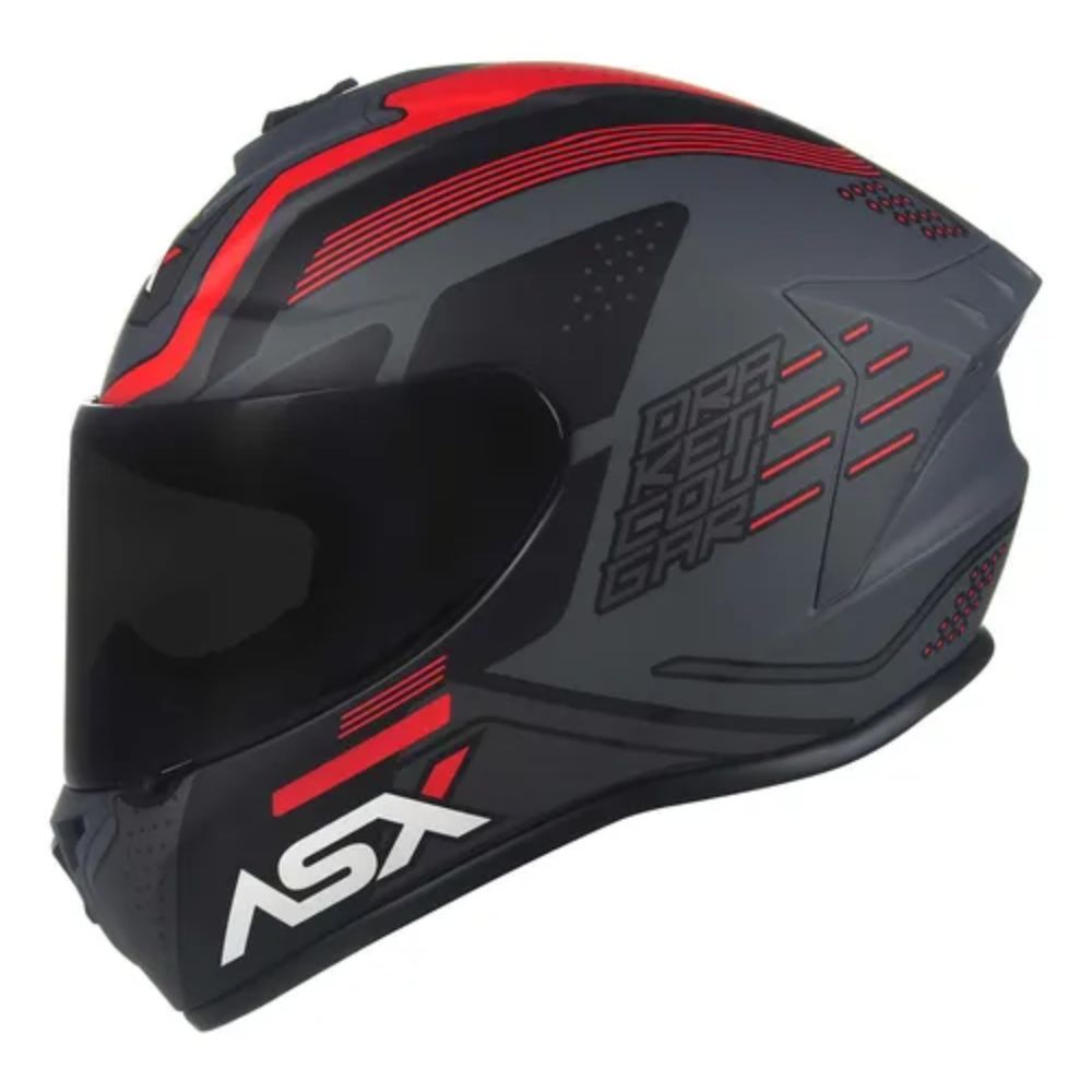 Capacete Asx | Draken Cougar | Fosco Cinza | Preto | Vermelho 