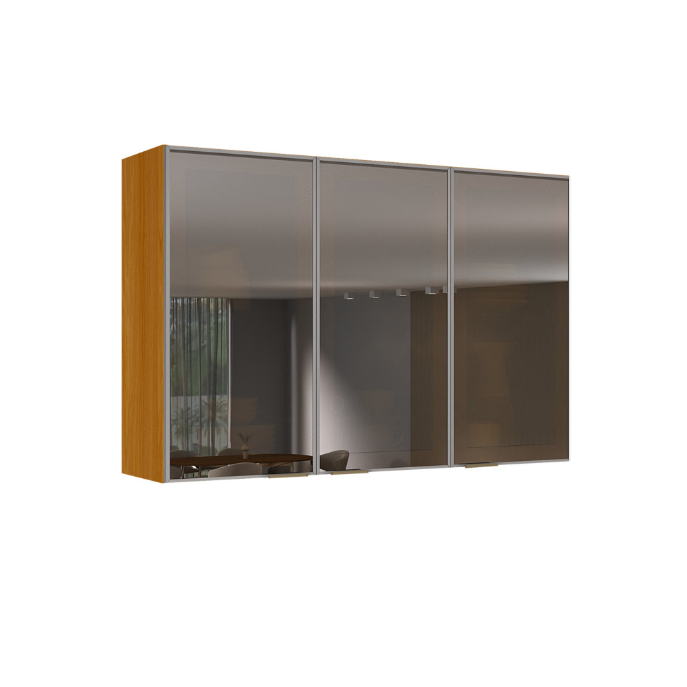 Armário 120cm 3 Portas de Vidro Mdf Dobradiças Slow Motion Lumina - Itatiaia