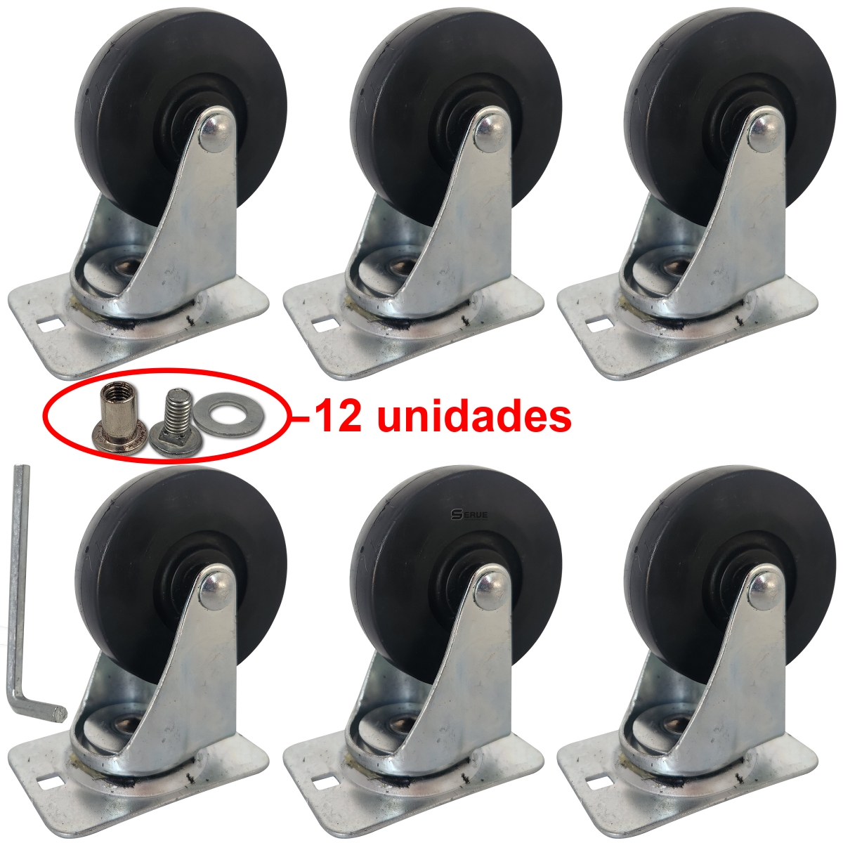 Kit com 06 Rodízios Para Carrinho Esteira Para Mecânico