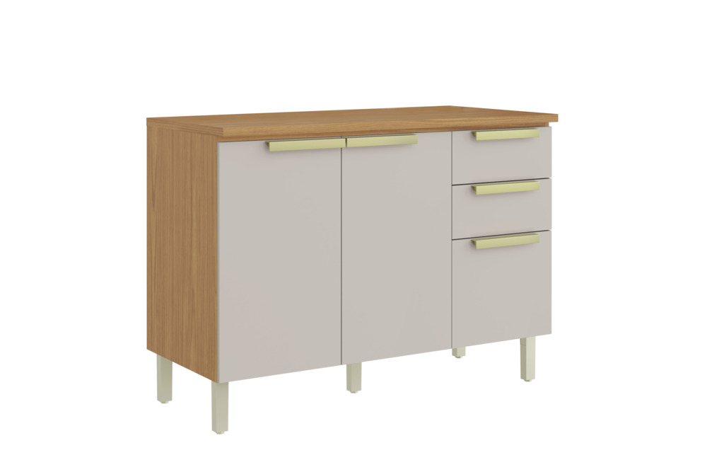 Balcão com Tampo 3 Portas 2 Gavetas 120cm MDF New Porto - Itatiaia