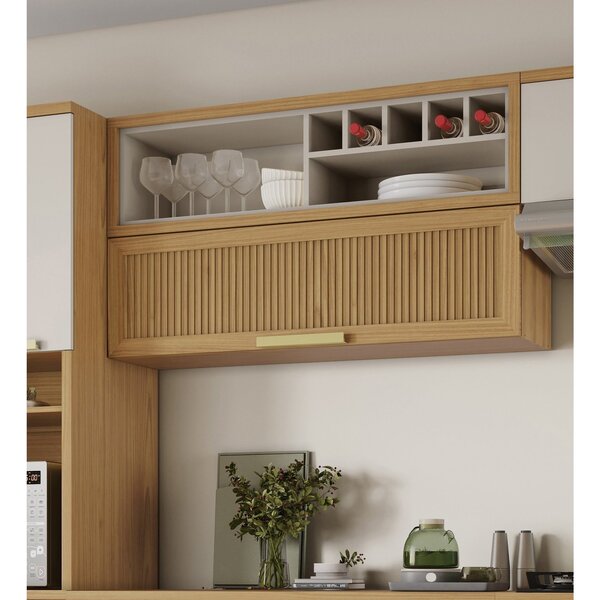 Armário Aéreo de Cozinha 120cm 1 Porta Horizontal Canelada e Nicho Adega New Porto - Itatiaia