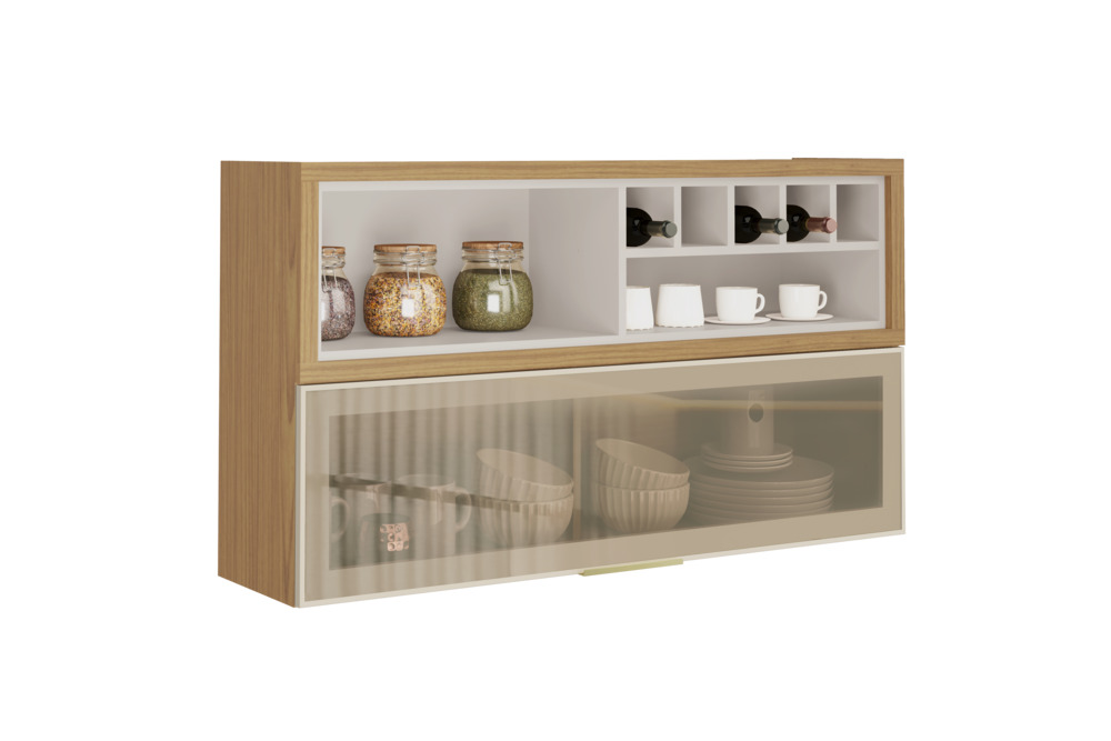 Armário Aéreo 120cm 1 Porta Horizontal Vidro E Nicho Adega New Porto - Itatiaia