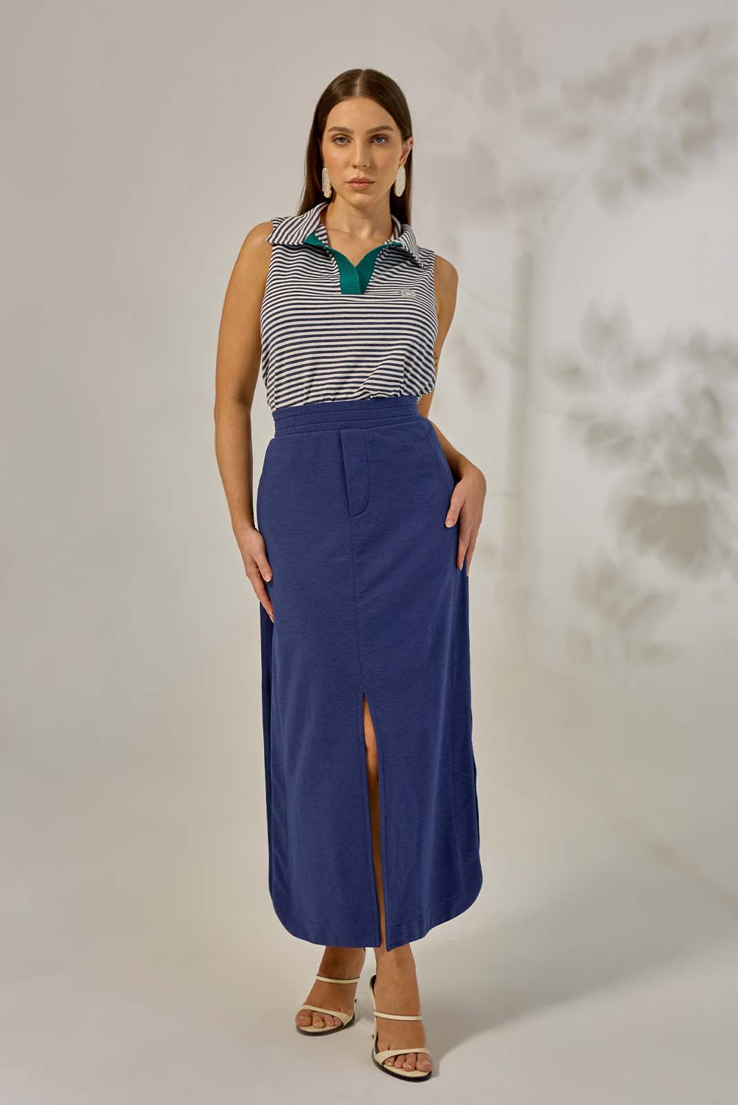 Conjunto de Saia e Blusa Gola Polo Azul 
