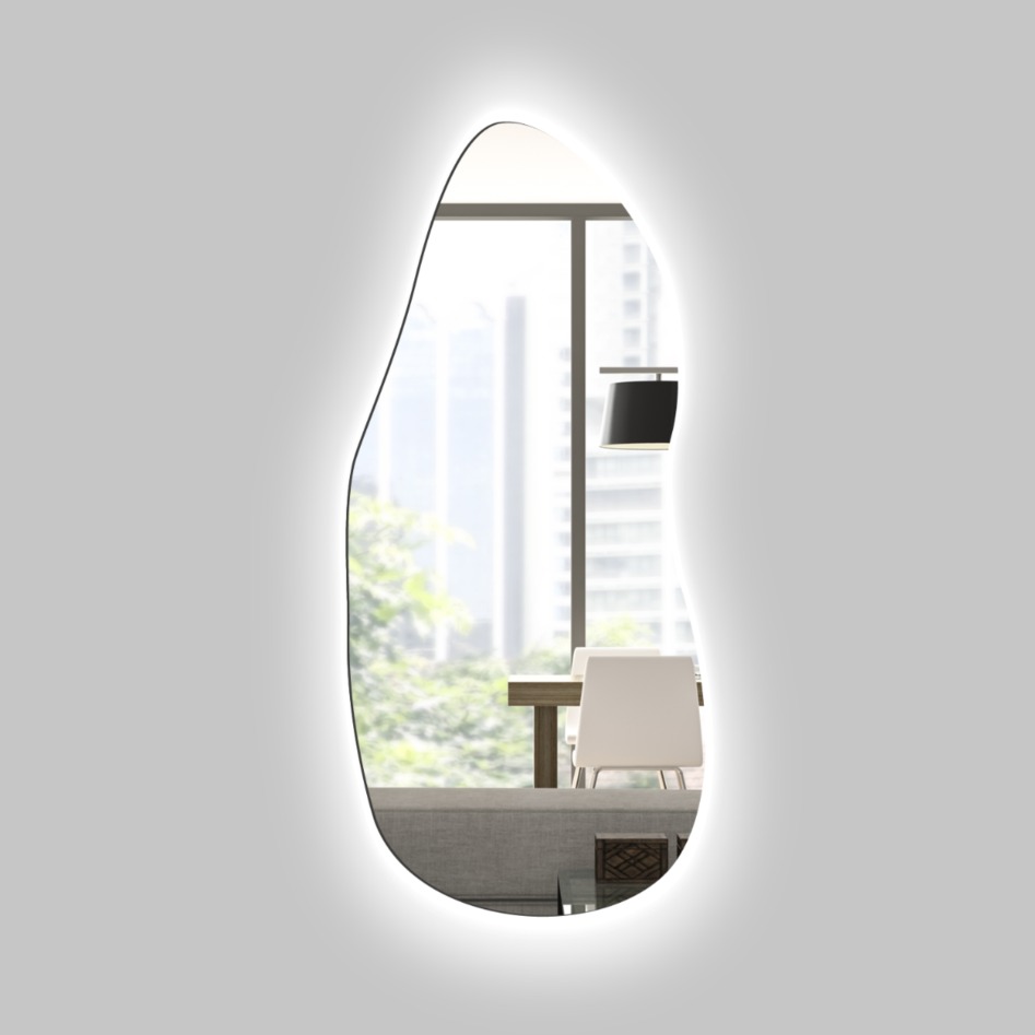 Espelho Multiuso Lapidado Pendurador Led Botão 130x60cm Orgânico
