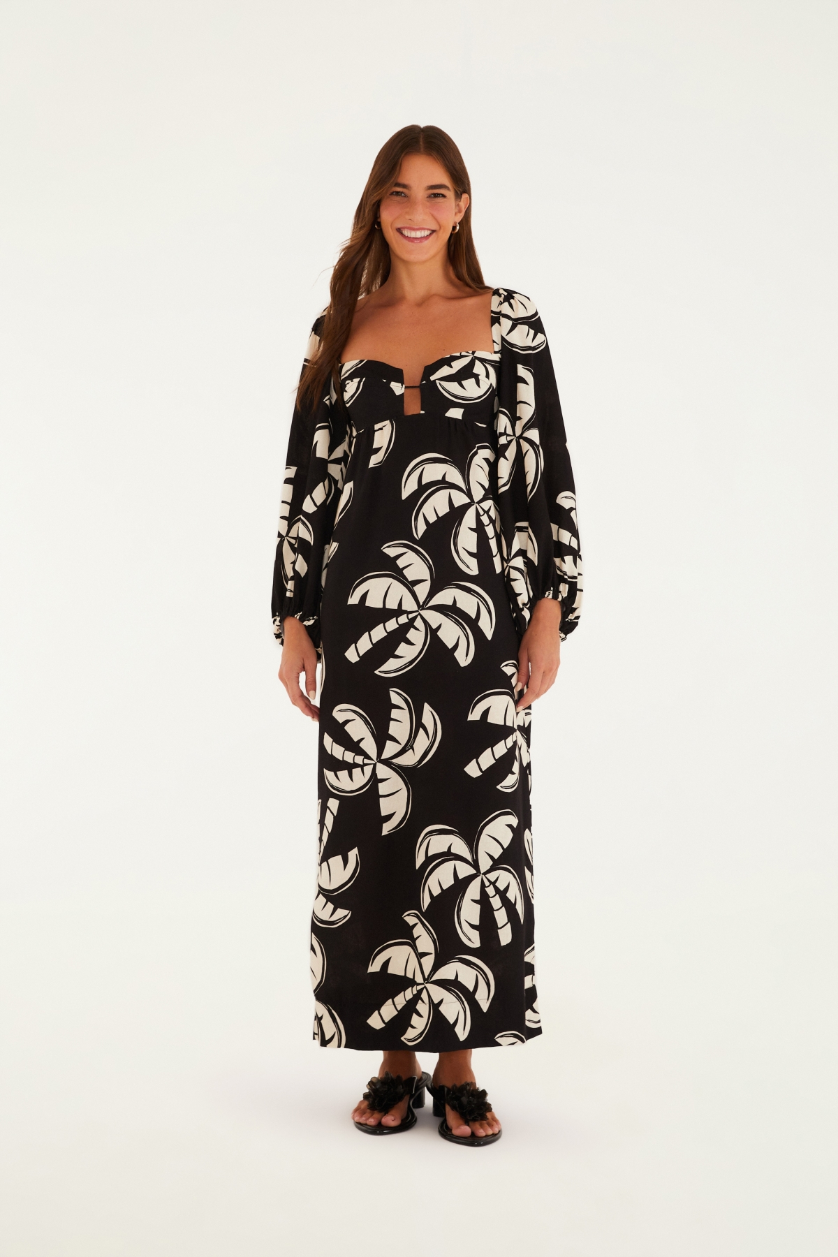 VESTIDO LONGO MANGA COQUEIRADA