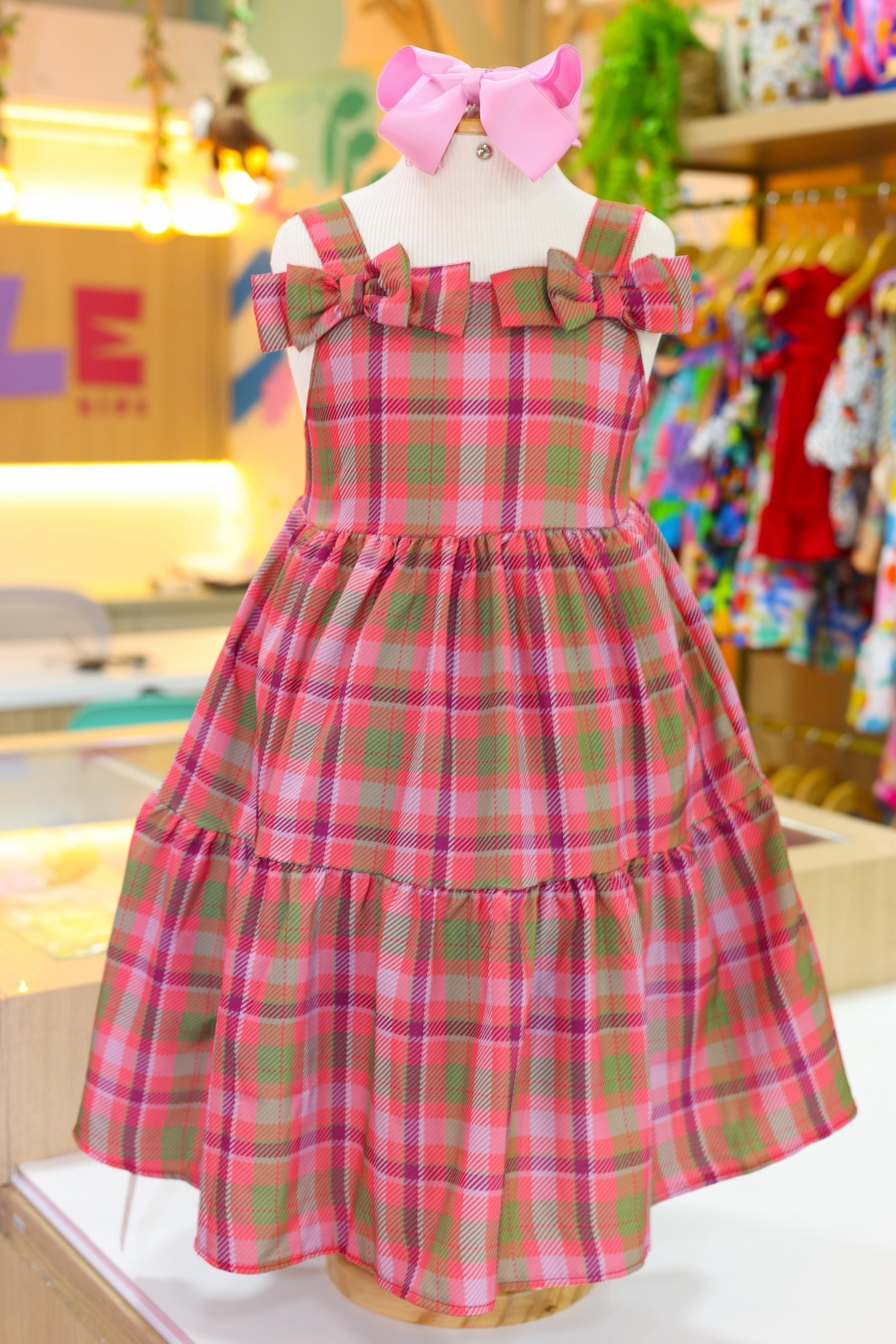 Vestido Xadrez Vermelho Laço