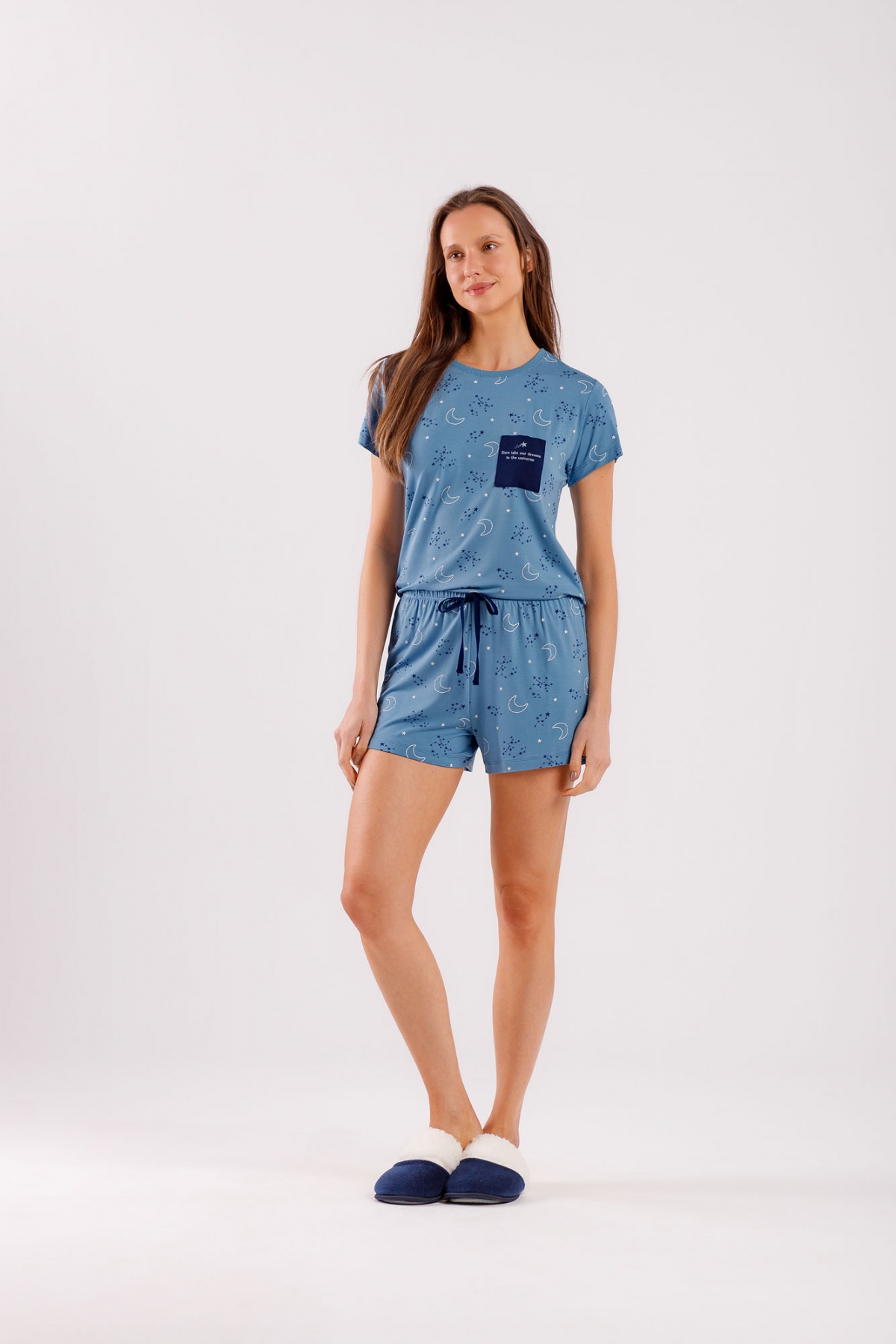 PIJAMA FEMININO CURTO LUA AZUL - COR COM AMOR
