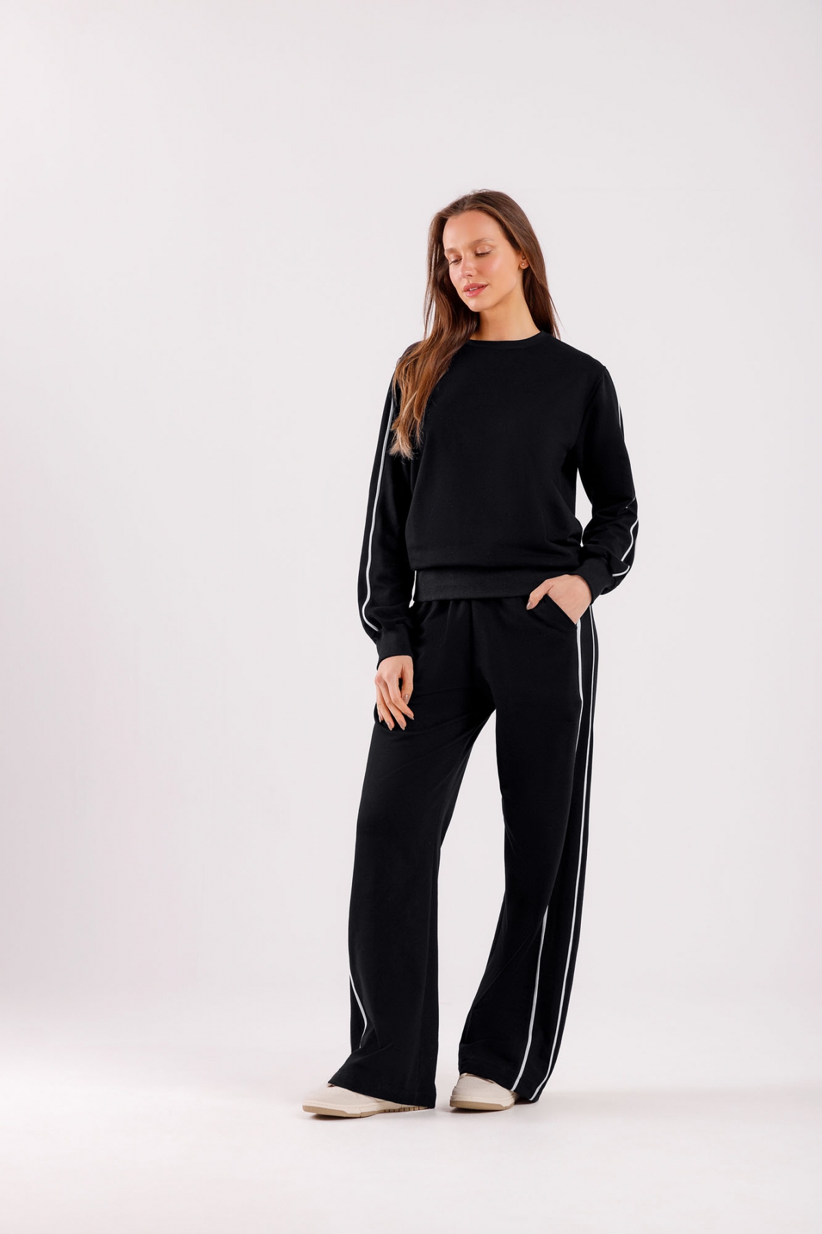 PIJAMA FEMININO LONGO MOLETINHO PRETO - COR COM AMOR