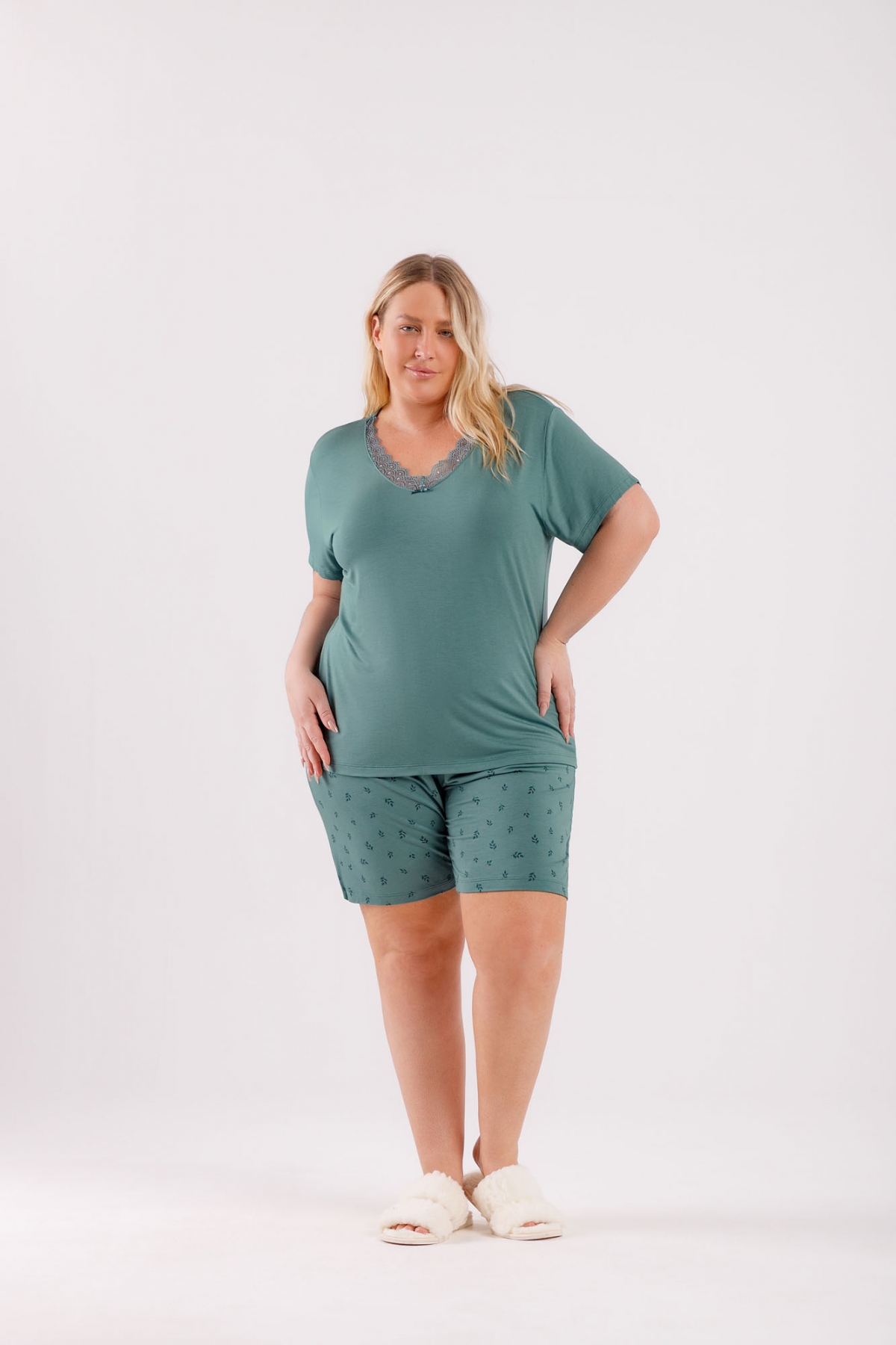 PIJAMA FEMININO CURTO VERDE PLUS SIZE - COR COM AMOR