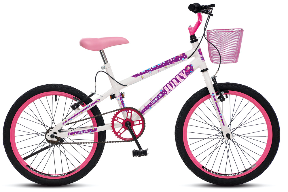 Bicicleta Jully Aro 20 Aero 36 Raias, freios V-Brake Dianteiro e Traseiro, Suporte de guidão Down Hill e Cestinha