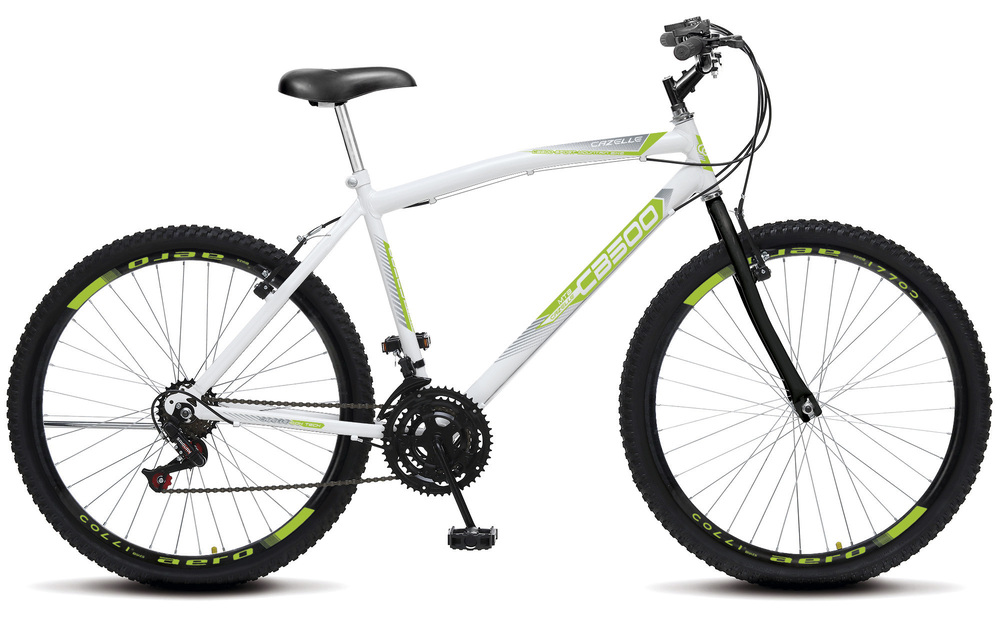 Bicicleta Cazelle CB 500, Aro 26 Comum Natural, 36 Raias, 18 Marchas, Freios V-Brake e Suporte de Guidão Down Hill Colli