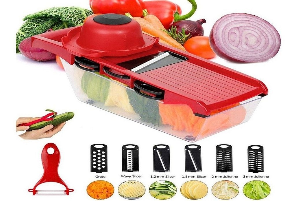 Mandoline Slicer 6 em 1: Fatiador e Cortador de Legumes Multifuncional Aço Inox