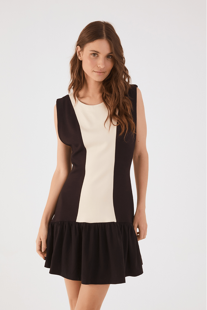 VESTIDO RECORTES PRETO/OFF
