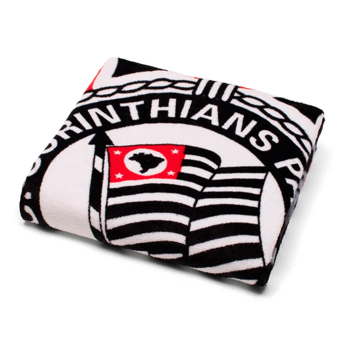 Toalha Praia Buettner Veludo Estampado 100% Algodão Brasão Corinthians 70cm x 140m Preto