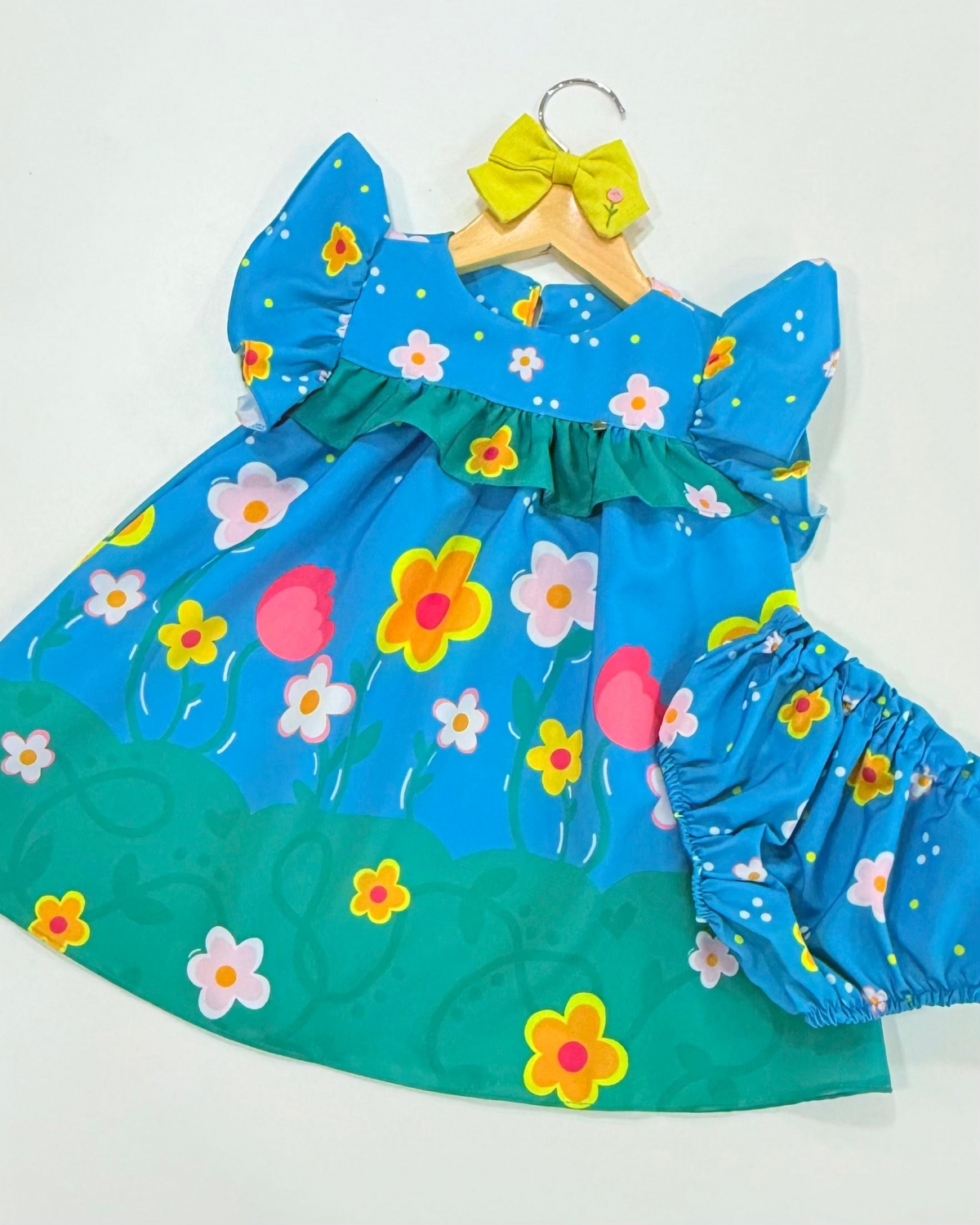 Vestido + Calcinha (1 ano) Azul Flores