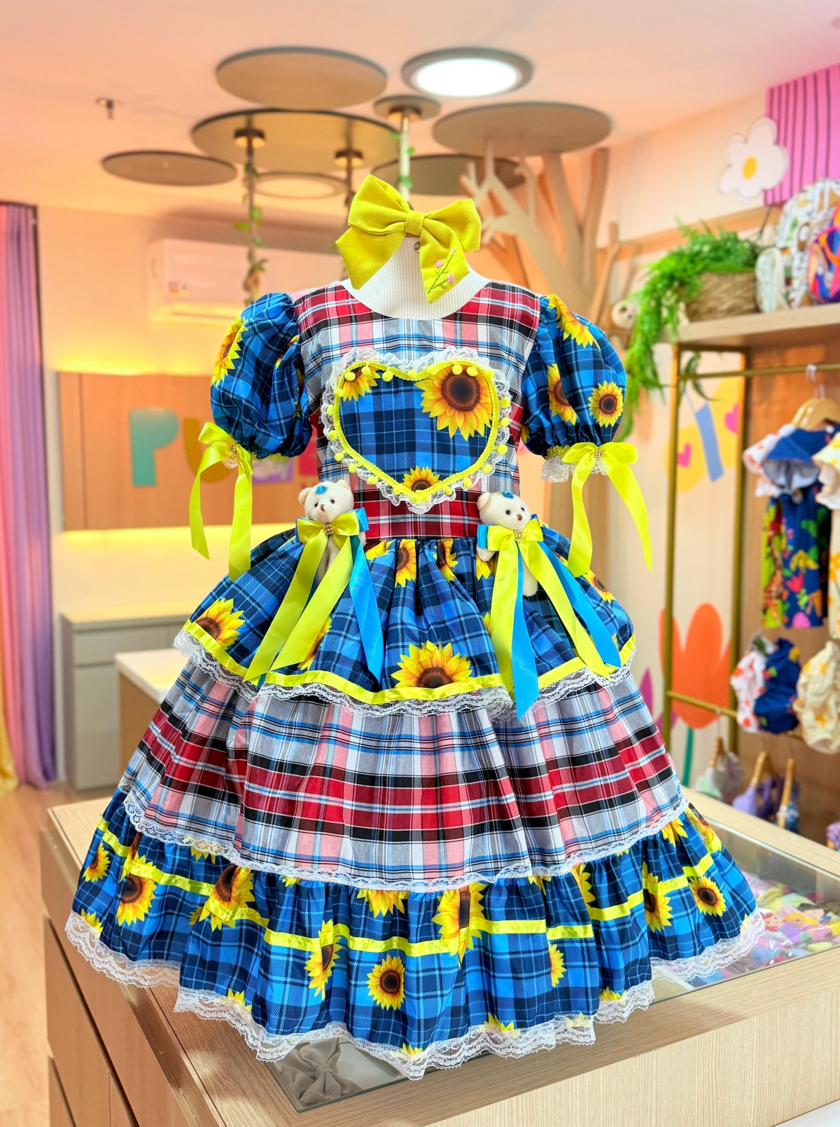 Vestido Junino Xadrez Azul Turquesa (NA)