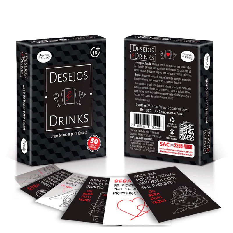 JOGO DE CARTAS DIVERSÃO AO CUBO DESEJOS DRINKS 50 CARTAS