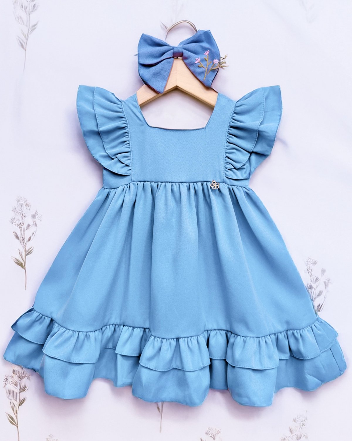 Vestido Luxo 1 ano Baby Azul (Premium)