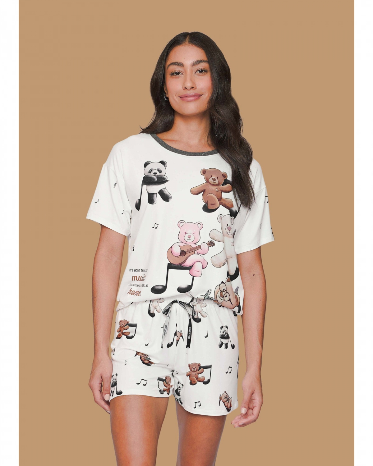 PIJAMA FEMININO CURTO BRANCO URSO - LUA LUÁ