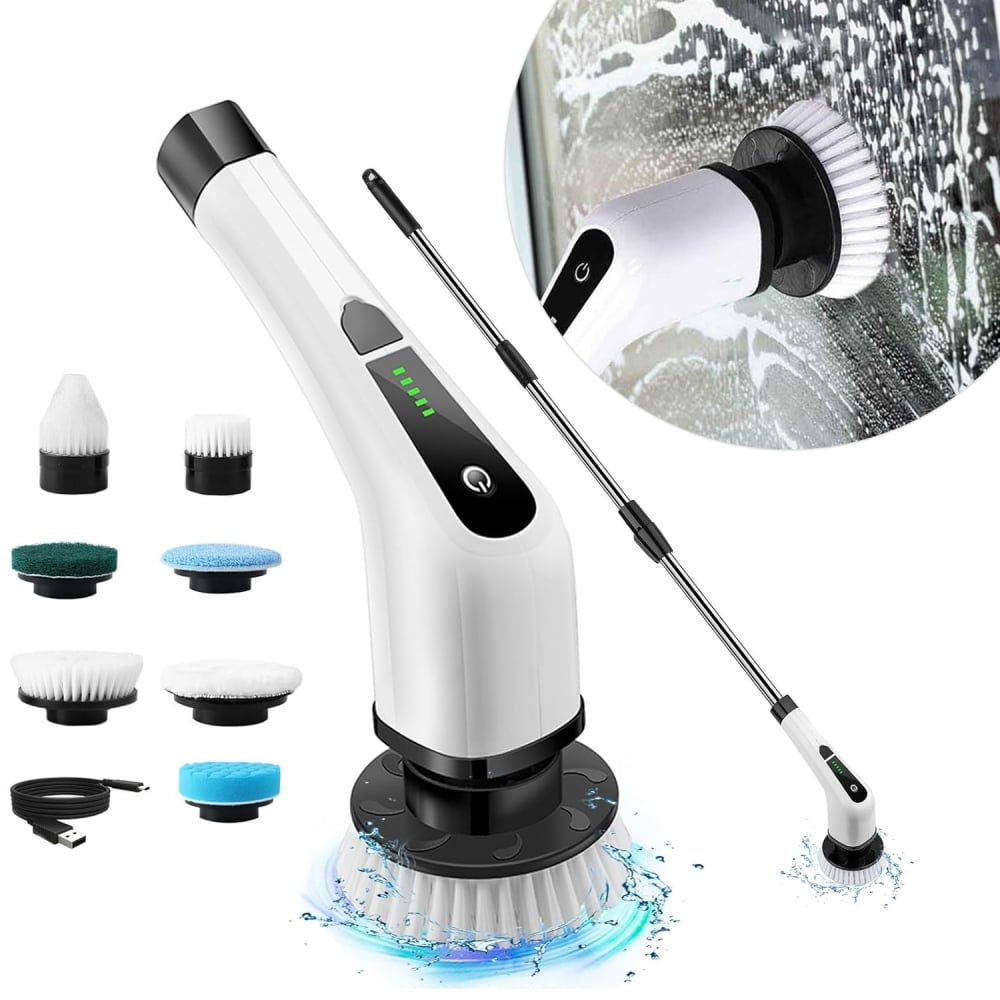 Escova de Limpeza Elétrica 7 em 1 e Extensor USB- Limpa Pisos, Rejuntes e Alturas!
